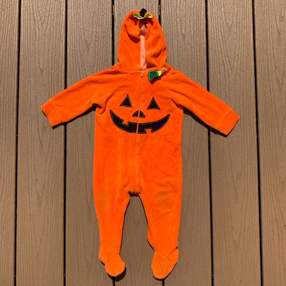 ADORABLE KOALA KIDS PUMPKIN JACK-O-LANTERN ONE PIECE FOOTED HOODED COSTUME SZ 9M